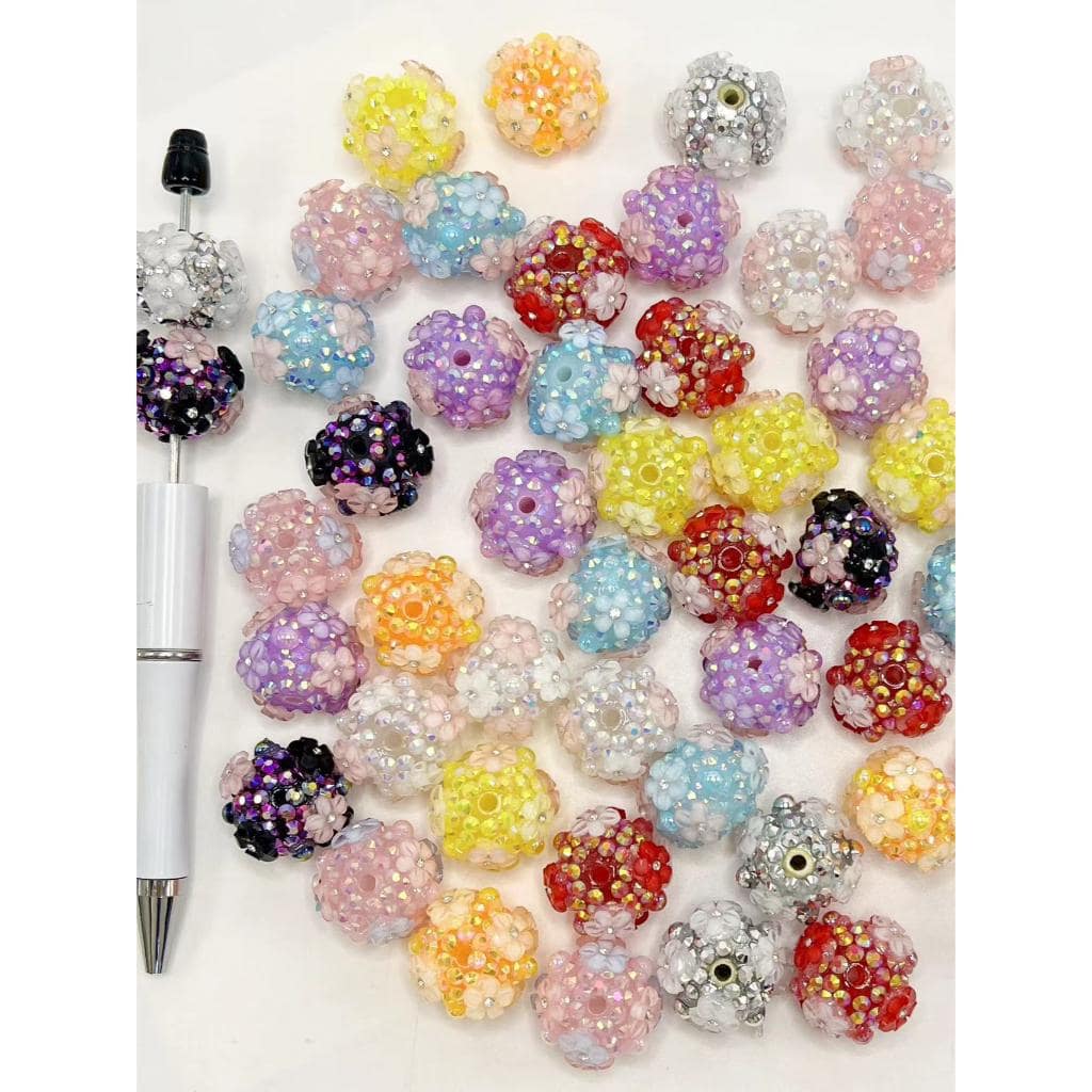 20mm Acrylic Rhinestone Beads with Small Flower